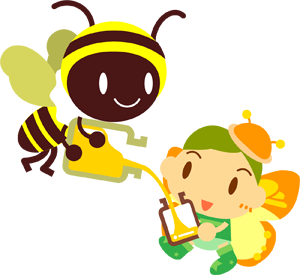 ミツバチから蜜をもらうチョウチョ姿の男の子イラスト
